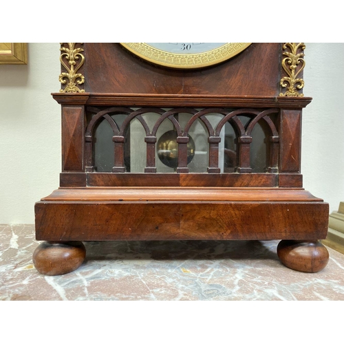 76 - A LATE 19TH CENTURY ASTRAGAL GLAZED MAHOGANY MANTEL CLOCK, with ormolu style mounts to the front, th... 