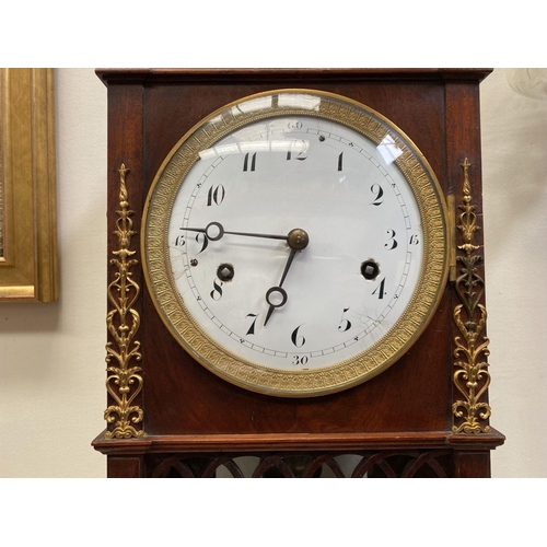 76 - A LATE 19TH CENTURY ASTRAGAL GLAZED MAHOGANY MANTEL CLOCK, with ormolu style mounts to the front, th... 