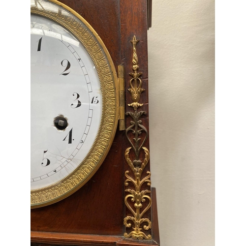 76 - A LATE 19TH CENTURY ASTRAGAL GLAZED MAHOGANY MANTEL CLOCK, with ormolu style mounts to the front, th... 