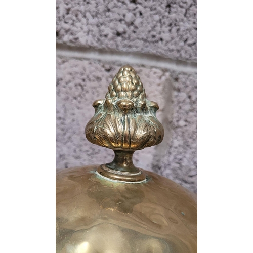 77 - A LATE 19TH / EARLY 20TH CENTURY BRASS COAL / FIRE FUEL BUCKET, with a finial topped lid, pierced de... 