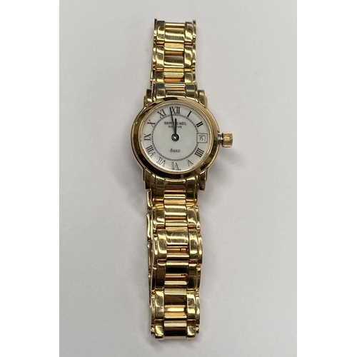 80 - A RAYMOND WEIL GENEVE SAXO LADIES 18K ELECTROPLATED QUARTZ WRISTWATCH, the face diameter is 27.5mm, ... 