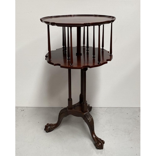82 - A GOOD MAHOGANY REVOLVING BOOKCASE ON STAND, circular form with pie crust edge, turned supports, sup... 