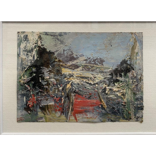86 - JOHN KINGERLEE, (IRISH, B. 1936), LANDSCAPE – SKIB, mixed media on card, signed with artist’s monogr... 