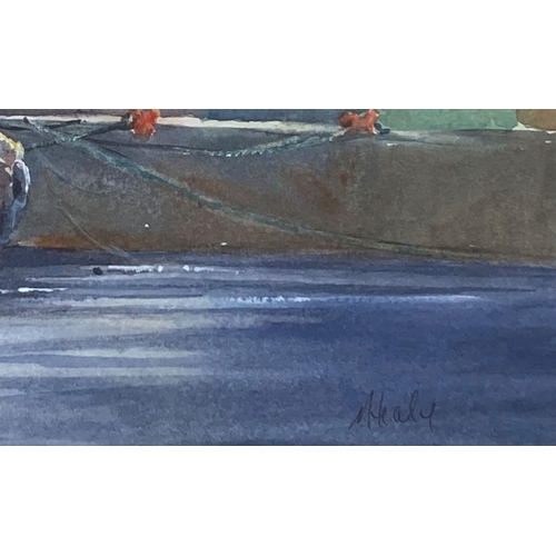 90 - NORMA HEALY (Irish, 20th/21st Century), ‘KENNEDY QUAY, CORK DOCKLANDS’, watercolour on paper, signed... 