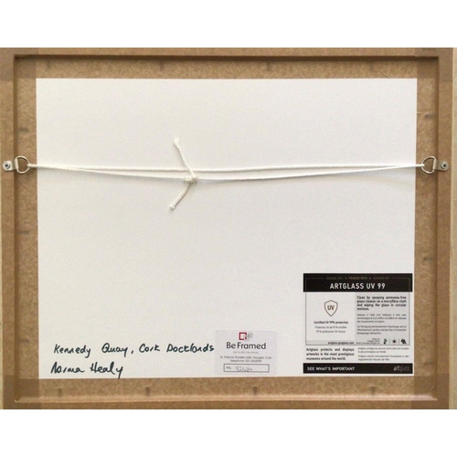 90 - NORMA HEALY (Irish, 20th/21st Century), ‘KENNEDY QUAY, CORK DOCKLANDS’, watercolour on paper, signed... 