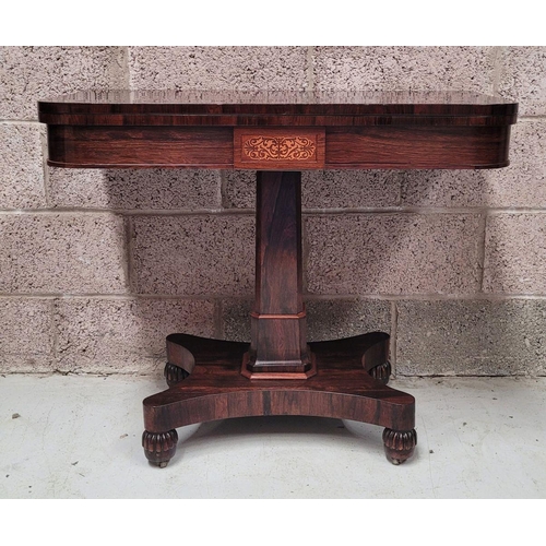 91 - AN EXCEPTIONAL EARLY 19TH CENTURY ROSEWOOD INLAID FOLD OVER CARD TABLE, this is a beautifully crafte... 