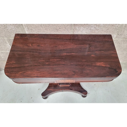91 - AN EXCEPTIONAL EARLY 19TH CENTURY ROSEWOOD INLAID FOLD OVER CARD TABLE, this is a beautifully crafte... 