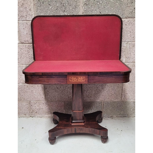 91 - AN EXCEPTIONAL EARLY 19TH CENTURY ROSEWOOD INLAID FOLD OVER CARD TABLE, this is a beautifully crafte... 