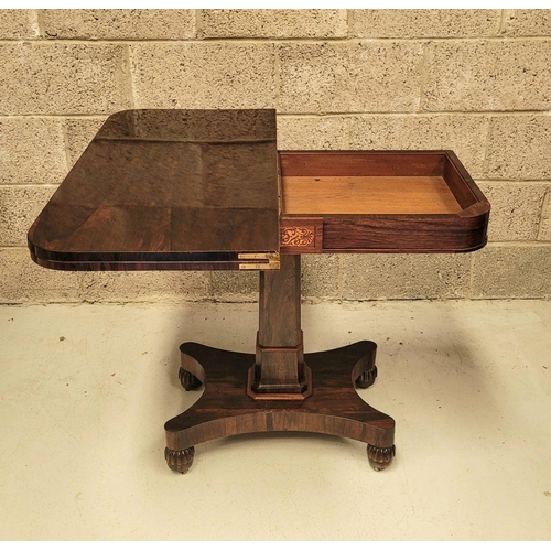 91 - AN EXCEPTIONAL EARLY 19TH CENTURY ROSEWOOD INLAID FOLD OVER CARD TABLE, this is a beautifully crafte... 