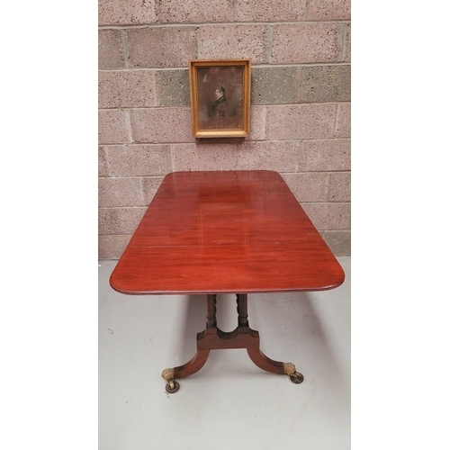 93 - A VERY GOOD QUALITY IRISH REGENCY CUBAN MAHOGANY DROP LEAF SOFA TABLE, with two frieze drawers & two... 