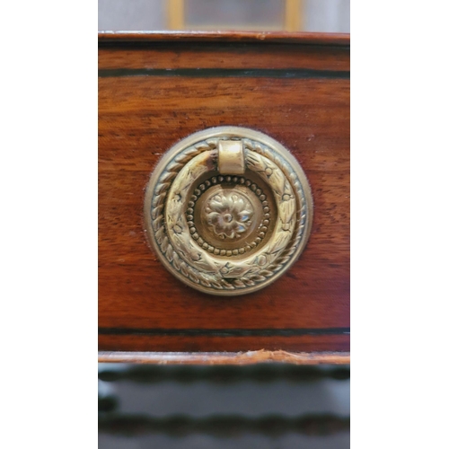 93 - A VERY GOOD QUALITY IRISH REGENCY CUBAN MAHOGANY DROP LEAF SOFA TABLE, with two frieze drawers & two... 