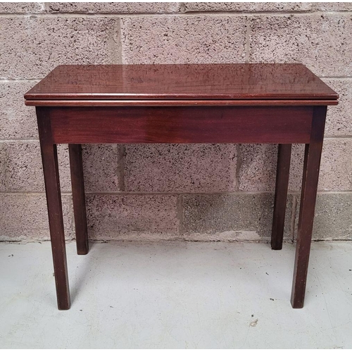 94 - A FINE 19TH CENTURY GEORGIAN STYLE FOLD OVER MAHOGANY TEA TABLE, raised on square leg, with fluted c... 