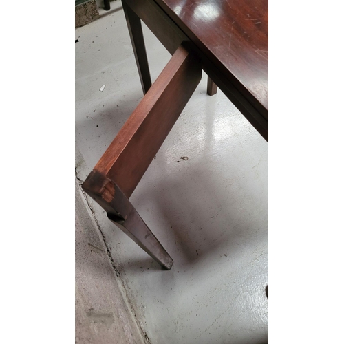 94 - A FINE 19TH CENTURY GEORGIAN STYLE FOLD OVER MAHOGANY TEA TABLE, raised on square leg, with fluted c... 