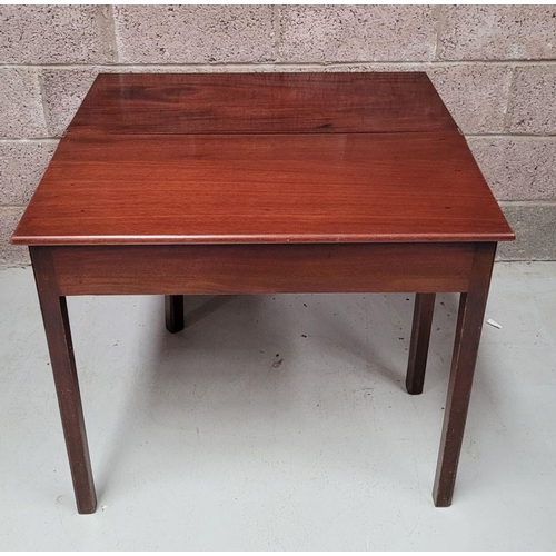94 - A FINE 19TH CENTURY GEORGIAN STYLE FOLD OVER MAHOGANY TEA TABLE, raised on square leg, with fluted c... 