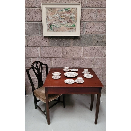 94 - A FINE 19TH CENTURY GEORGIAN STYLE FOLD OVER MAHOGANY TEA TABLE, raised on square leg, with fluted c... 