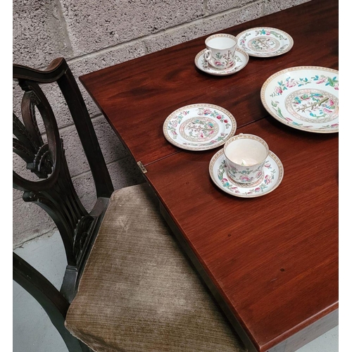 94 - A FINE 19TH CENTURY GEORGIAN STYLE FOLD OVER MAHOGANY TEA TABLE, raised on square leg, with fluted c... 