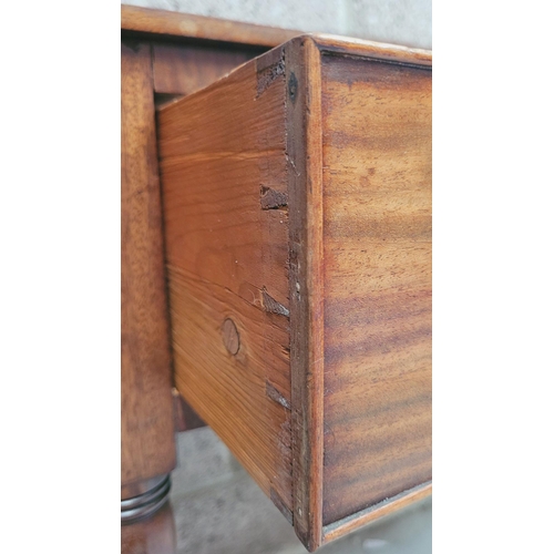 96 - A 19TH CENTURY MAHOGANY TWO DRAWER SIDE BOARD / SERVER / TABLE, with raised three-quarter gallery to... 