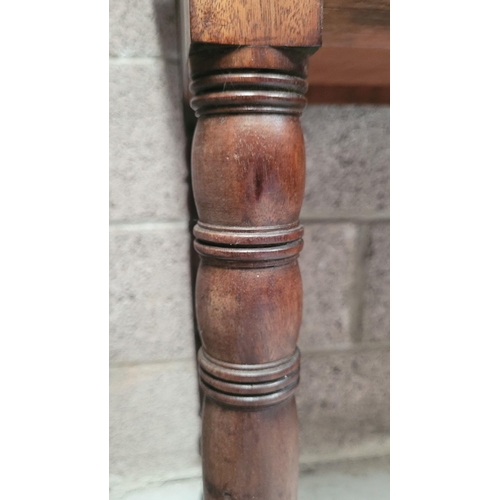 96 - A 19TH CENTURY MAHOGANY TWO DRAWER SIDE BOARD / SERVER / TABLE, with raised three-quarter gallery to... 