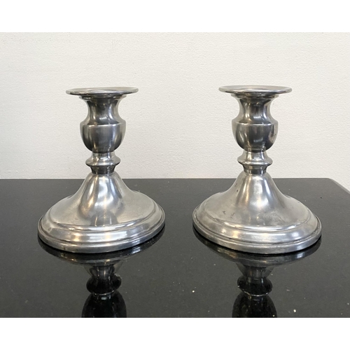 103 - A PAIR OF VINTAGE WEB PEWTER WEIGHTED CANDLESTICK HOLDERS, traditional form on circular platform bas... 