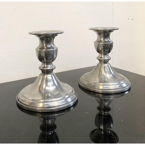 103 - A PAIR OF VINTAGE WEB PEWTER WEIGHTED CANDLESTICK HOLDERS, traditional form on circular platform bas... 