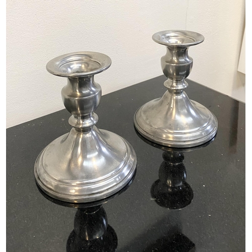 103 - A PAIR OF VINTAGE WEB PEWTER WEIGHTED CANDLESTICK HOLDERS, traditional form on circular platform bas... 