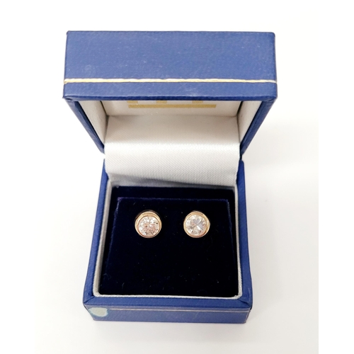 108 - A PAIR OF 9CT YELLOW GOLD CLEAR GEMSTONE STUD EARRINGS, marked 375 to the gold, nice bright coloured... 