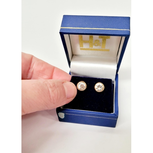 108 - A PAIR OF 9CT YELLOW GOLD CLEAR GEMSTONE STUD EARRINGS, marked 375 to the gold, nice bright coloured... 