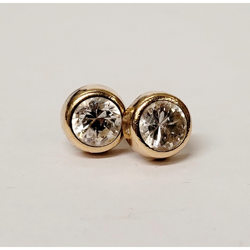 108 - A PAIR OF 9CT YELLOW GOLD CLEAR GEMSTONE STUD EARRINGS, marked 375 to the gold, nice bright coloured... 