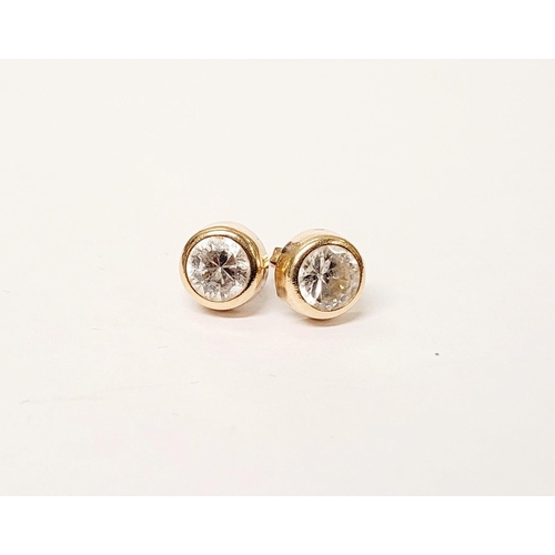 108 - A PAIR OF 9CT YELLOW GOLD CLEAR GEMSTONE STUD EARRINGS, marked 375 to the gold, nice bright coloured... 