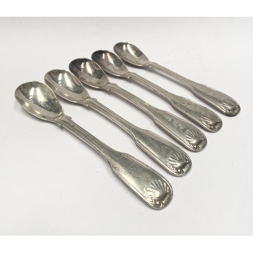 110 - A SET OF FIVE EDWARD VII IRISH SILVER MUSTARD SPOONS, Maker JS (possibly John Smyth, 16 Wicklow Stre... 