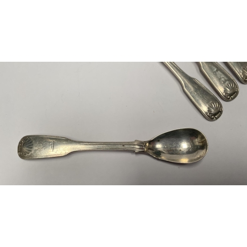 110 - A SET OF FIVE EDWARD VII IRISH SILVER MUSTARD SPOONS, Maker JS (possibly John Smyth, 16 Wicklow Stre... 