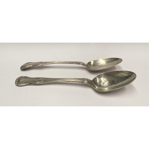 111 - TWO GEORGE IV IRISH SILVER TABLESPOONS, In the Kings pattern. Makers marks rubbed, Hallmarked London... 