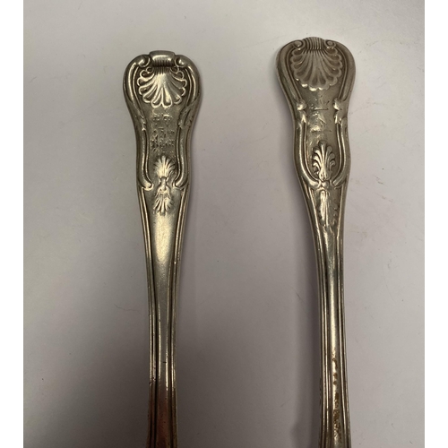 111 - TWO GEORGE IV IRISH SILVER TABLESPOONS, In the Kings pattern. Makers marks rubbed, Hallmarked London... 