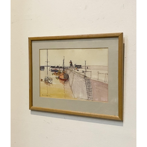 119 - GEORGE MCCONKEY (Irish, 20th Century), ‘HOWTH HARBOUR’, watercolour and ink on paper, signed lower r... 