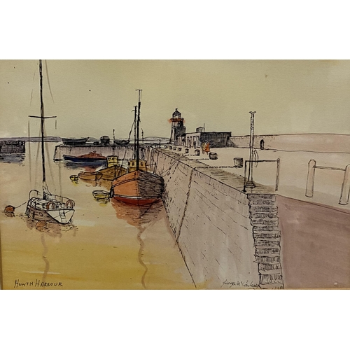 119 - GEORGE MCCONKEY (Irish, 20th Century), ‘HOWTH HARBOUR’, watercolour and ink on paper, signed lower r... 