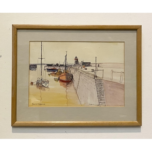 119 - GEORGE MCCONKEY (Irish, 20th Century), ‘HOWTH HARBOUR’, watercolour and ink on paper, signed lower r... 