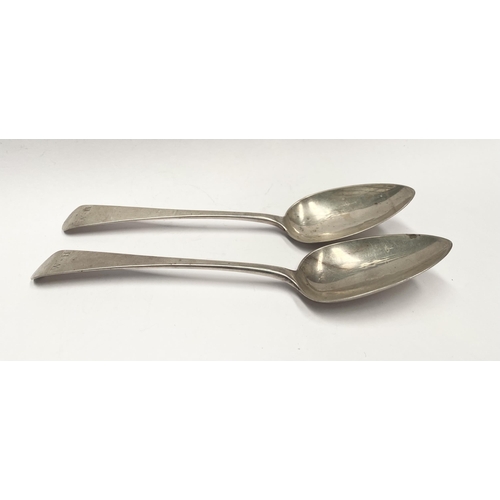 129 - A PAIR OF GEORGE III SILVER TABLESPOONS, Maker Samuel Godbehere, Edward Wigan & James Boult, London ... 