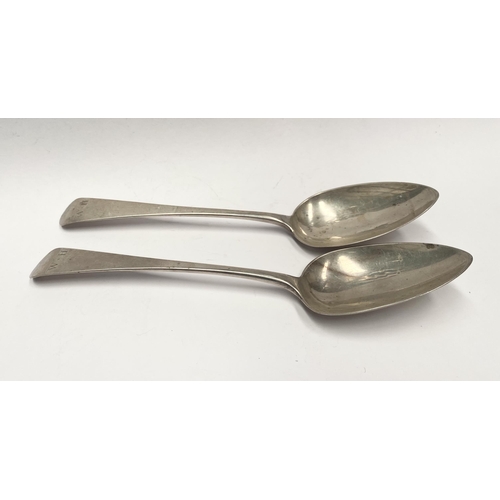 129 - A PAIR OF GEORGE III SILVER TABLESPOONS, Maker Samuel Godbehere, Edward Wigan & James Boult, London ... 