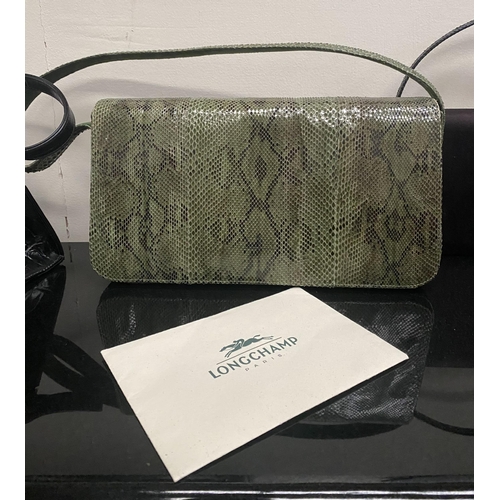 133 - A COLLECTION OF HANDBAGS TO INCLUDE AUTHENTIC LONGCHAMP PARIS DESIGNER GREEN SNAKESKIN HANDBAG, comp... 