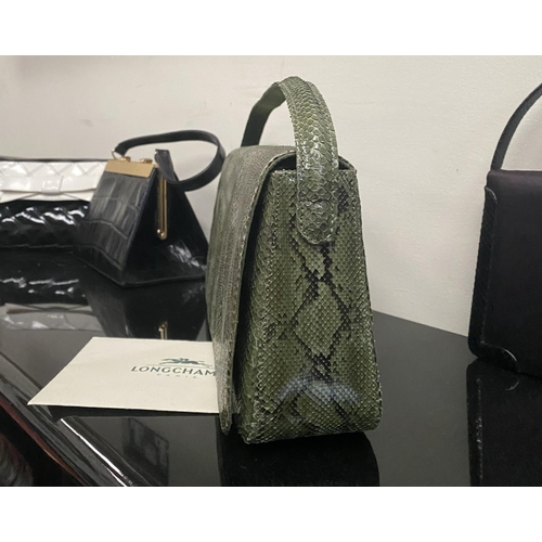 133 - A COLLECTION OF HANDBAGS TO INCLUDE AUTHENTIC LONGCHAMP PARIS DESIGNER GREEN SNAKESKIN HANDBAG, comp... 