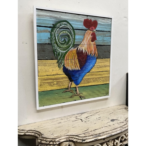 145 - KEN PARKER (Irish, 20th/21st Century), ‘ROOSTER’, oil on wood panels, signed lower right, dimensions... 