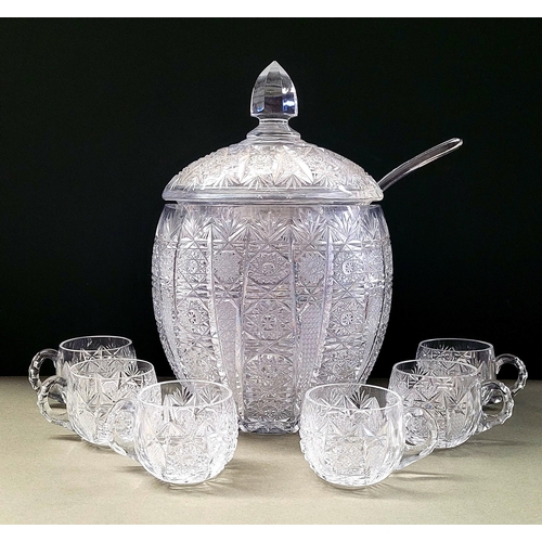 15 - A FANTASTIC CZECHOSLOVIAN VINTAGE CUT GLASS LIDDED PUNCH BOWL & CUP SET, complete with glass punch l... 