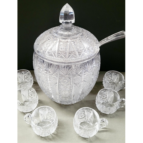 15 - A FANTASTIC CZECHOSLOVIAN VINTAGE CUT GLASS LIDDED PUNCH BOWL & CUP SET, complete with glass punch l... 