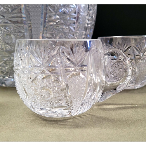 15 - A FANTASTIC CZECHOSLOVIAN VINTAGE CUT GLASS LIDDED PUNCH BOWL & CUP SET, complete with glass punch l... 