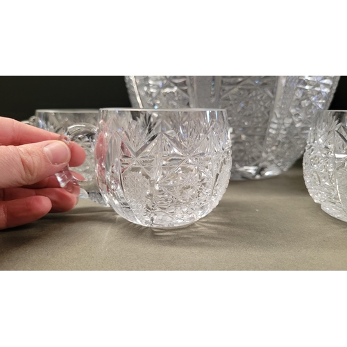 15 - A FANTASTIC CZECHOSLOVIAN VINTAGE CUT GLASS LIDDED PUNCH BOWL & CUP SET, complete with glass punch l... 