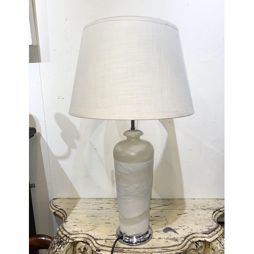 153 - A GOOD VINTAGE ALABASTER TABLE LAMP, nice elegant form on circular platform base. Dimensions: 69.5cm... 