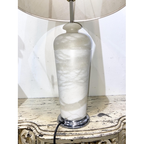 153 - A GOOD VINTAGE ALABASTER TABLE LAMP, nice elegant form on circular platform base. Dimensions: 69.5cm... 