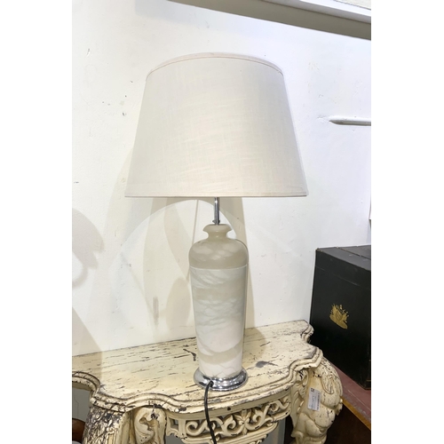 153 - A GOOD VINTAGE ALABASTER TABLE LAMP, nice elegant form on circular platform base. Dimensions: 69.5cm... 