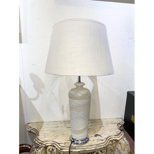 153 - A GOOD VINTAGE ALABASTER TABLE LAMP, nice elegant form on circular platform base. Dimensions: 69.5cm... 