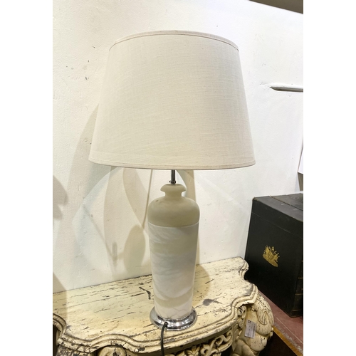 153 - A GOOD VINTAGE ALABASTER TABLE LAMP, nice elegant form on circular platform base. Dimensions: 69.5cm... 